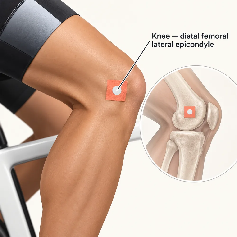 A tracking dot on the outside of the knee, over the bone